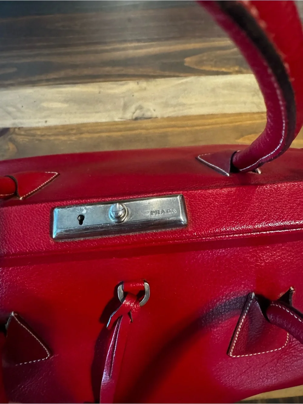 Prada Red Leather Top-Handle Satchel with OG Authenticity Card